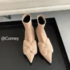 Stivali Pelle scamosciata albicocca Donna Calzino corto Punta a punta Lana d'agnello Bowknot Decor Tacchi alti Botas Nero Elastico Carino Pompe da ballo Autunno