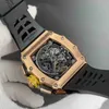 Relógio mecânico masculino de luxo, barril de vinho, série rm11 03, multifuncional, automático, mecânico, fita de ouro rosa