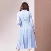 Sukienki swobodne szyfonowa kobieta 2022 Sprzedaż Sprężyna jesienna paski A-line elegancka damska koszulka koszulka z długimi rękawami