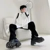Chemises décontractées pour hommes Noir Blanc Splice Design Chemise Hommes Japon Coréen Net Célébrité Lâche À Manches Longues Défilé De Mode Homme Scène Vêtements