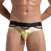 Underbyxor män underkläder läder patent glänsande scen trosor sexiga ihåliga shorts trosor penis stor påse knickers gay