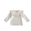 Elegant Spring Fall Girl Kids Clothing T-shirt 100%Cotton Solid Color Ruffles Collar Shirts Girl Soft Top 65026