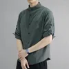 Roupas étnicas de linho preto branco camisas chinesas de algodão para homens verdes de tamanho grande estilo mandarim tops