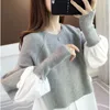 Tricots pour femmes Tees coréen Chic Patchwork Pull femmes automne hiver faux deux pièces Pull tricoté chandails Femme Pull Pull Femme T221012