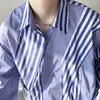 Casual shirts voor heren mannen asymmetrische gestreepte twill placket chique mode lange mouw losse mannelijke Koreaanse streetwear office blouse