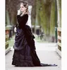 Винтажные викторианские черные выпускные платья с бархатной курткой с длинным рукавом
