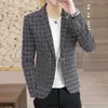 Ternos masculinos Casual Plaid Blazers Man Coreia Moda