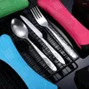 Dinnerware Sets 3pcs/set Dog Portable Printed Stainless Steel Spoon Fork Steak Knife Set Travel Cutlery Tableware With Bag For