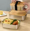 800ml Container Lunch Boxes with Bamboo Lid Stainless Steel Bento Box1 Layer Kitchen Container