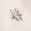 Turquoise Hearts Feather Hoop Earrings 925 Sterling Silver Wedding Party Jewelry For Women Girls with Original Box for Pandora Girlfriend Gift Pendant Earring