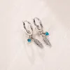 Orecchini a cerchio con piume di cuori turchesi Gioielli in argento sterling 925 per feste di nozze per donne Ragazze con scatola originale per orecchino pendente regalo Pandora fidanzata