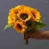 Fleurs décoratives 9 pièces/Bouquet fleur artificielle soie tournesol faux décor pour la maison mariage luxe fête de noël décoration