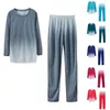 Löpning sätter 2pc casual långärmad hemkläder pyjamas kostym kvinnor tie-färgade tröjor sportkläder stativ krage toppbyxor träning