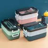 Учебные посуды наборы двухслойной ланч-коробки из нержавеющей стали с суповой миской утечка Bento Set Microwave для взрослого студенческого контейнера