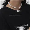Pendant Necklaces Boho Pearl Bead Chain Necklace Butterfly Pendant Women Fashion Short Choker Necklaces Animal Neck Colar Jewelry Gi Dhaib