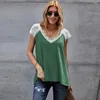 T-shirt da donna Canotta in maglia di pizzo Top T-shirt allentata da donna 2022 con scollo a V MANICA CORTA Nero Verde Grigio