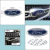 Car Badges Ford Front Grille Tailgate Emblem Oval 6"X2.4" Dark Blue Decal Badge Nameplate For 07-10 Edge 05-11 Escape 06-10 Explo Dhfcp