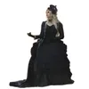 Vintage Médiéval Victorien Black A-Line Robes de mariée Gothic Pleas Corset Robes de mariage avec veste à manches longues Robe Bridal