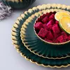 Tallrikar f￶delsedagsfestplatta guld lyx europeisk keramisk gr￶n dessert sallad bordsartar frukt talerze obiadowe k￶ksredskap