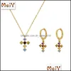 Pendant Necklaces 925 Sterling Sier Necklace For Women Cross Colored Zircon Pendant Necklaces Chain Female Jewelry Gold Color Collar Dhrov