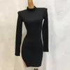 Sıradan Elbiseler Kore Sonbahar Kış Moda Seksi Mizaç İnce Örgü Düzensiz Mini Elbise Hturtleneck Sweater S356