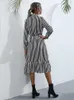 Casual Dresses Autumn Winter Standed Dress Women Full Sleeve High midjan Ruffles Half Turtleneck Long For 2022