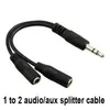 3.5mm Male to 2 Female Audio Extension Cables Headset Y Splitter Aux Cord For Phone Laptop Computer