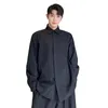 M￤ns avslappnade skjortor 2022 Autumn Men borrar krage l￥ng￤rmad l￶s vintage japan koreansk streetwear svart hankl￤nning