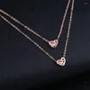 Anhänger Halsketten Romantische Liebe Charme Halskette Doppel Herz Rose Gold Gefüllt Layered Für Frauen Kragen Zubehör Colar Bijoux N028