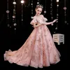 Vintage Flower Girls Dresses For Bohemian Wedding Little Kid Sequined Empire midja Champagne Lace Pageant Pink First Commonion Gowns 403