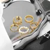 Anéis de cluster Kisswife 2022 Novos anéis de pérolas de cores douradas para mulheres metal oco com corrente geométrica anéis de dedo punk jóias de joias do presente L221011