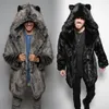 Men's Fur Men Winter Faux Coat With Ear Hooded Warm Long Sleeve Bear Plush Cardigan Thick Teddy Jacket Man Parka Plus Size 5xl