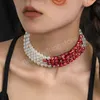 Kırmızı taklit inci inci klavikula gerdanlık kolye kadın düğün gelin moda ifadesi cezalandırma cadılar bayramı mücevher hediyesi