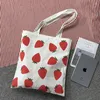 Evening Bags Women Canvas Tote Shopper Bag Large Eco Shopping Strawberry Printing Shoulder For Girl 2022 Female Student Foldable Handbag