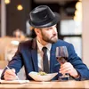 Bérets Mode Vintage Chapeau Gentleman Classique Fedora PU Cuir Jazz Cap Avec Grand Bord Pour Le Dîner