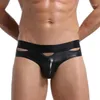 Underpants Men Underwear Leather Patent Shiny Stage Briefs Sexy Hollow Shorts Panties Penis Big Pouch Knickers Gay