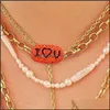 Chokers I Love U Rhinestone Paved Letter Necklaces Word Link Chain Soft Clay Pendants Chokers Necklace For Women Anniversary Jewelry Dh4Ac