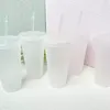 24oz 클리어 컵 플라스틱 머그잔 투명 텀블러 여름 재사용 가능한 차가운 음주 커피 주스 주스 뚜껑과 밀짚 FY5305 T1013