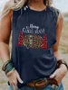 Damen Tanks Merry Christmas Leopard Camping Car Tank Top Bäume Sleevele T-Shirt Damen trendiger Urlaubsstil 90er Jahre ästhetischer Vintage