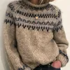 女性のニットティー新しい2022秋のファッション女性セータータートルネック長袖プリントパッチワークニットウォームルーズ冬のセーターの女性T221012
