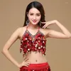 Abbigliamento da palco Costumi di danza del ventre Reggiseno con paillettes Top Danza del ventre Boho Festival Discoteca Tribale BH Paillettes Perline