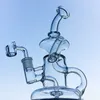 IN STOCK 7 Inch Small Hookahs Klein Tornado Recycler Glass Bongs 5mm Thick Water Pipes Clear Bent Type Dab Rigs With 14mm Joint With Bowl Or Banger