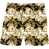 Shorts masculinos novatos 3d impressão floral dourada de estilo barroco de praia de praia de verão calça curta luxuoso hip hop homme wholesale g221012