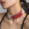 Collier ras du cou en Imitation de perles rouges pour femmes, bijoux de mariage, de mariée, de mode, cadeau d'halloween