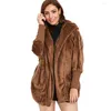 Frauen Pelz Winter Warme Kapuzenjacke Lose Einfarbig Faux Frauen 2022 Casual Strickjacke Langarm Mantel Schwarz Braun