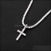 Pendant Necklaces Iced Out Zircon Cross Pendant With 4Mm Tennis Chain Necklace Set Mens Hip Hop Jewelry Gold Sier Cz 891 Q2 Drop Del Dhhvm