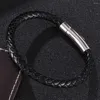 Bangle Classic Mens Jewellery Black trançado couro Bracelet Handmade Men