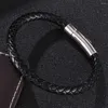 Brazalete Joyería clásica para hombre Pulsera hecha a mano de cuero trenzado negro Hombres Cierres de acero inoxidable Pulseras Brazaletes Joyería masculina Regalos