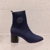 Klassieke casual schoenen Hoge haklaarzen Comfortabele en elegante gebreide mode-enkellaarzen maat 35-40