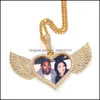 Hangende kettingen 18k goud vergulde op maat gemaakte po wings hartvorm medaillons ketting hanger 4 mm tennisketen kubieke zirkoon heren hi dhrh8